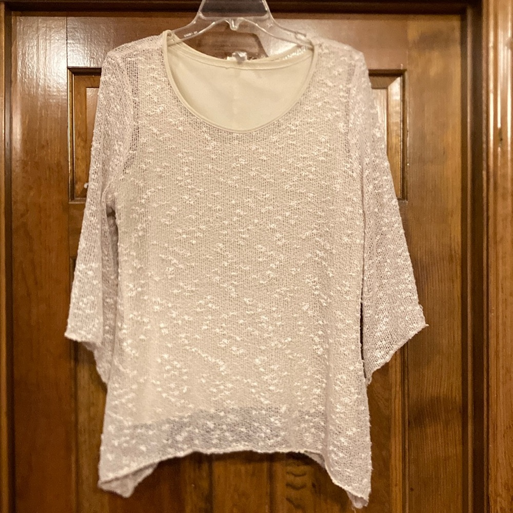 Brittany Black Light Pink Open-Knit Scoop Neck Top